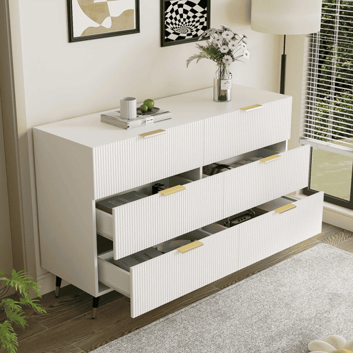 Aparador, cómoda moderna - 6 gavetas - aglomerado de partículas - Branco