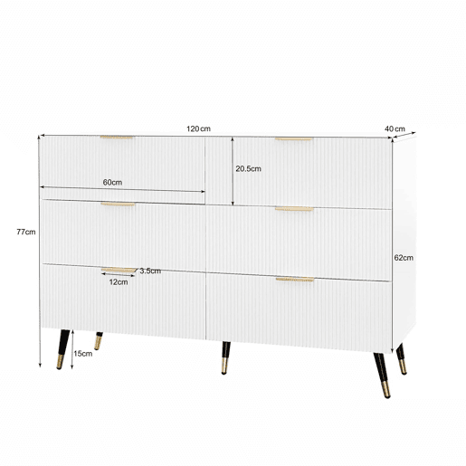 Aparador, cómoda moderna - 6 gavetas - aglomerado de partículas - Branco