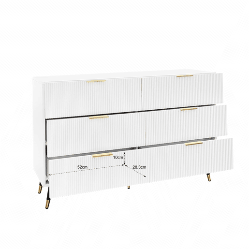 Aparador, cómoda moderna - 6 gavetas - aglomerado de partículas - Branco