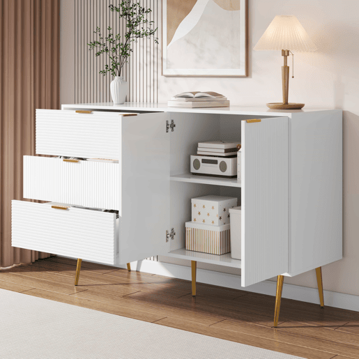 Aparador moderno - 2 portas e 3 gavetas - Branco