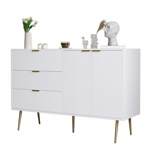 Aparador moderno - 2 portas e 3 gavetas - Branco