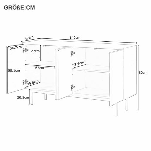 Aparador moderno com 4 portas - design minimalista em arco - Branco