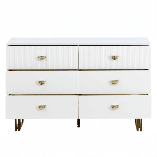 Aparador moderno 120x40x75 cm - 6 gavetas, design elegante, MDF e aço, branco e detalhes dourados
