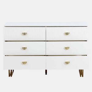 Aparador moderno 120x40x75 cm - 6 gavetas, design elegante, MDF e aço, branco e detalhes dourados