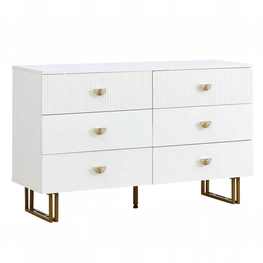 Aparador moderno 120x40x75 cm - 6 gavetas, design elegante, MDF e aço, branco e detalhes dourados