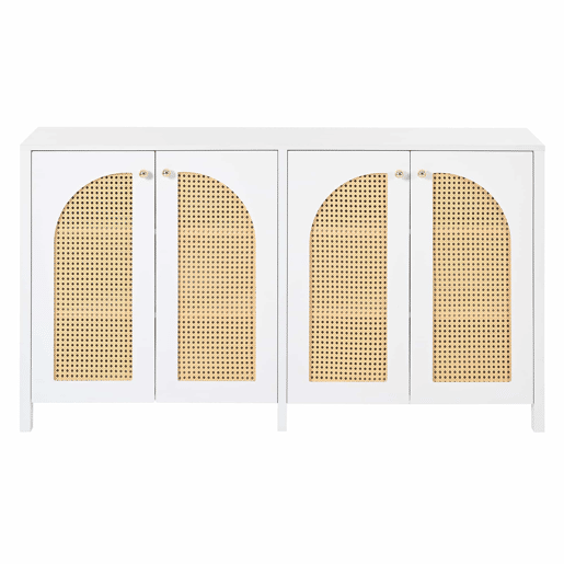 Aparador moderno com prateleiras reguláveis - portas de rotim - MDF - Branco