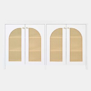 Aparador moderno com prateleiras reguláveis - portas de rotim - MDF - Branco