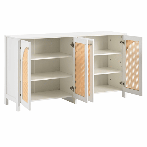 Aparador moderno com prateleiras reguláveis - portas de rotim - MDF - Branco
