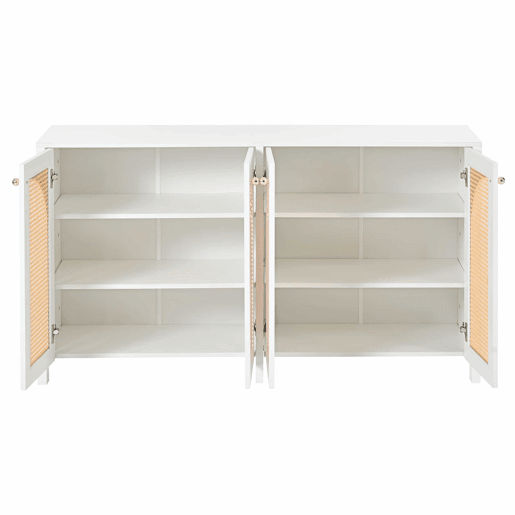 Aparador moderno com prateleiras reguláveis - portas de rotim - MDF - Branco