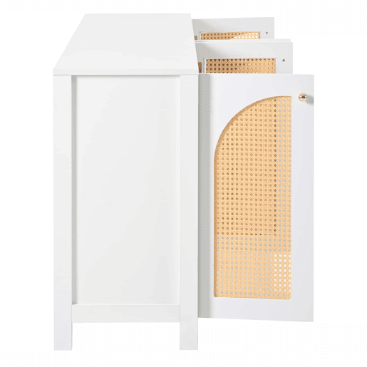 Aparador moderno com prateleiras reguláveis - portas de rotim - MDF - Branco