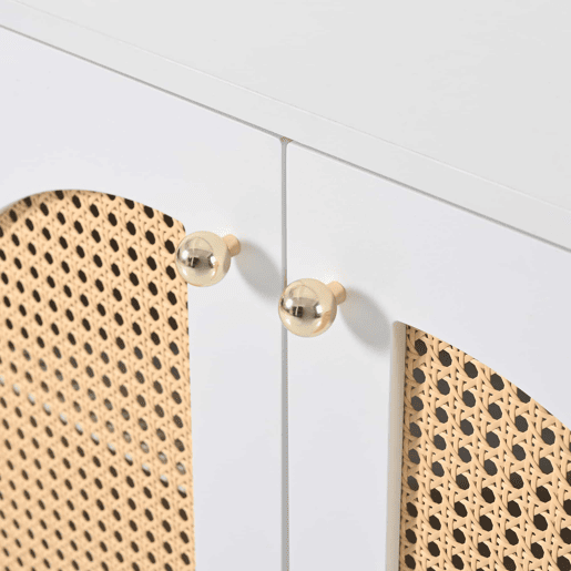 Aparador moderno com prateleiras reguláveis - portas de rotim - MDF - Branco