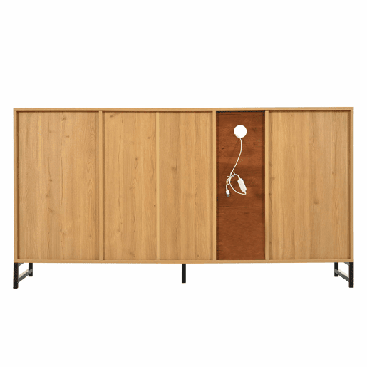 Aparador baixo com LED - 3 gavetas, 2 portas e 3 prateleiras - Natural