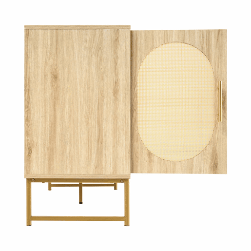 Cômoda Rattan 120x40x74 cm - 3 gavetas, 2 portas de rattan, prateleiras ajustáveis, Sonoma Roble