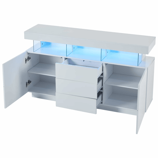Aparador moderno 140x35x80 cm - Aparador de alto brilho, barra de café, acrílico com luz LED multicolorida - Branco