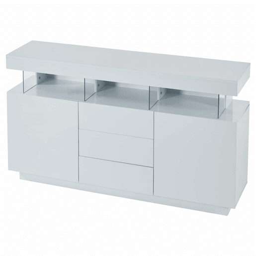 Aparador moderno 140x35x80 cm - Aparador de alto brilho, barra de café, acrílico com luz LED multicolorida - Branco