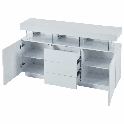 Aparador moderno 140x35x80 cm - Aparador de alto brilho, barra de café, acrílico com luz LED multicolorida - Branco