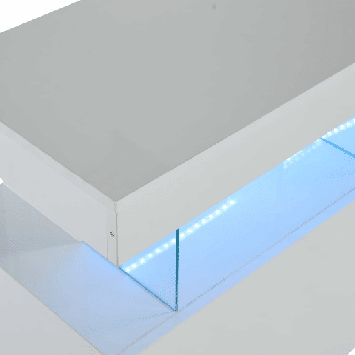 Aparador moderno 140x35x80 cm - Aparador de alto brilho, barra de café, acrílico com luz LED multicolorida - Branco