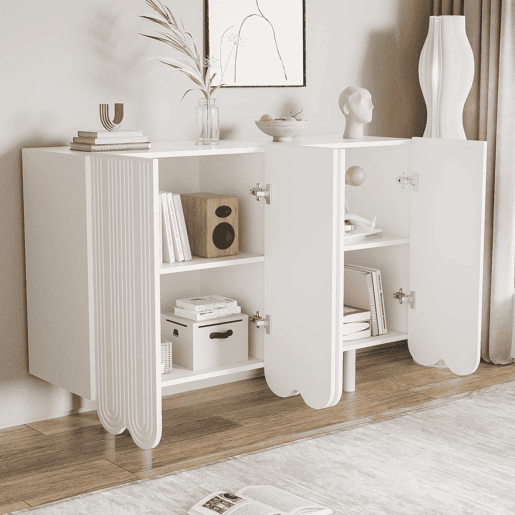Aparador moderno - 4 portas em U com prateleiras - Branco