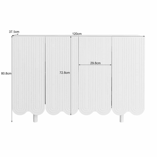 Aparador moderno - 4 portas em U com prateleiras - Branco