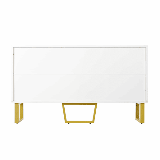 Aparador 140x40x80 cm - Design geométrico, 4 portas, com puxadores e pés em metal - Branco