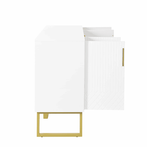 Aparador 140x40x80 cm - Design geométrico, 4 portas, com puxadores e pés em metal - Branco