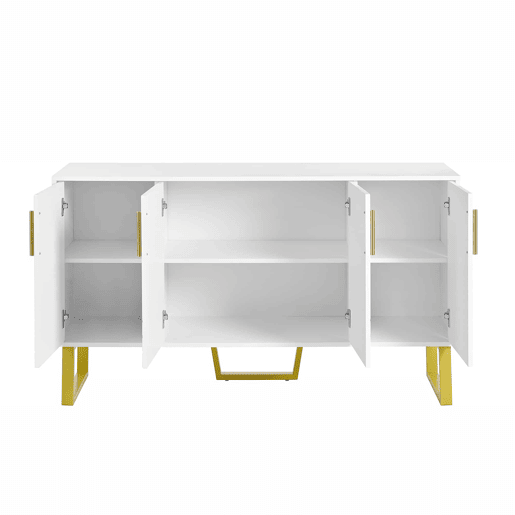 Aparador 140x40x80 cm - Design geométrico, 4 portas, com puxadores e pés em metal - Branco