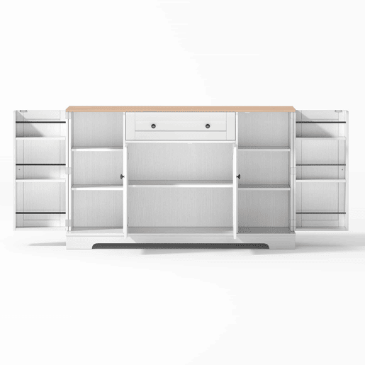 Buffet multifuncional 138 cm - Com gaveta, portas com prateleiras e prateleiras ajustáveis - Design moderno com proteção antiderrapante