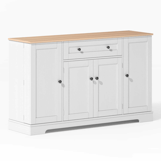 Buffet multifuncional 138 cm - Com gaveta, portas com prateleiras e prateleiras ajustáveis - Design moderno com proteção antiderrapante