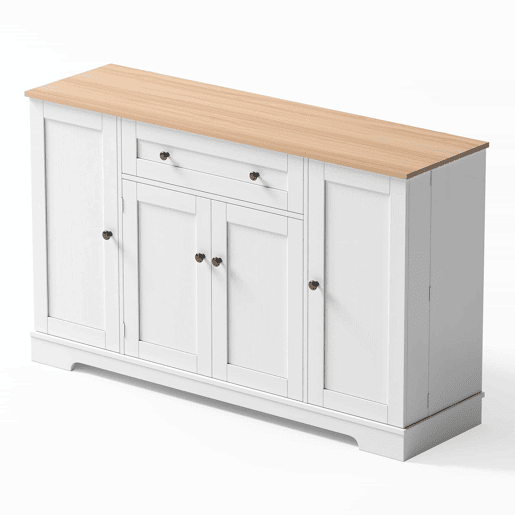 Buffet multifuncional 138 cm - Com gaveta, portas com prateleiras e prateleiras ajustáveis - Design moderno com proteção antiderrapante