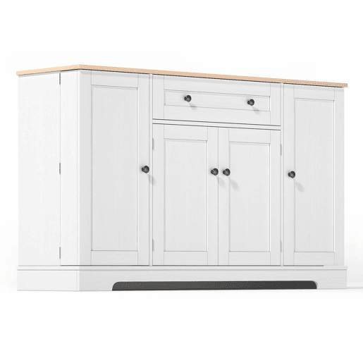Buffet multifuncional 138 cm - Com gaveta, portas com prateleiras e prateleiras ajustáveis - Design moderno com proteção antiderrapante