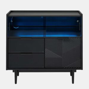 Armário de banheiro 80 cm - Armário de banheiro com luz LED e porta de vidro - Preto