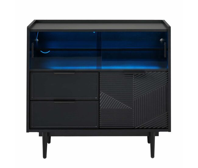 Ablageschrank 80 cm - badezimmerschrank con luz led y puerta de vidrio - negro