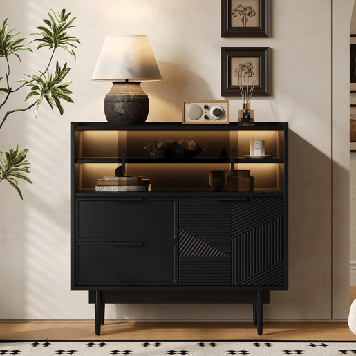 Armário de banheiro 80 cm - Armário de banheiro com luz LED e porta de vidro - Preto Armário de banheiro 80 cm - Armário de banheiro com luz LED e porta de vidro - Preto