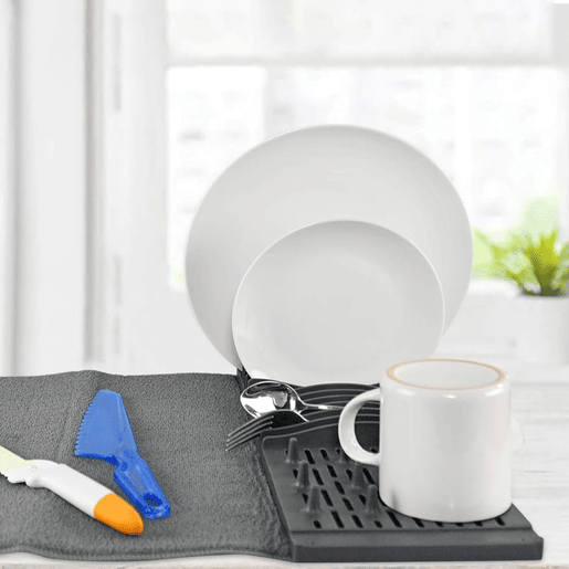 Escorredor de pratos Well Home com tapete de secagem de microfibra cinza