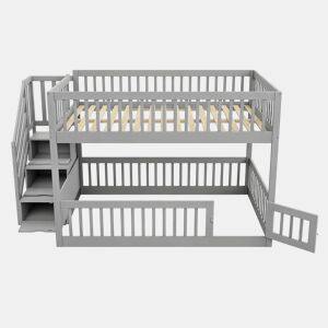 Beliche 140x200 - escada de segurança, gavetas e cama com arrumação para crianças e adolescentes - cinzento