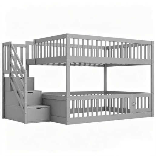 Beliche 140x200 - escada de segurança, gavetas e cama com arrumação para crianças e adolescentes - cinzento
