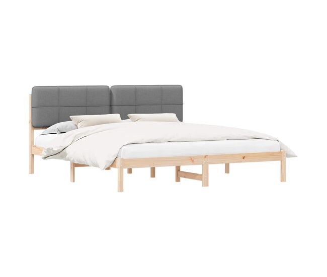 Estructura de cama matrimonial estilo con cabecera tapizada gris claro