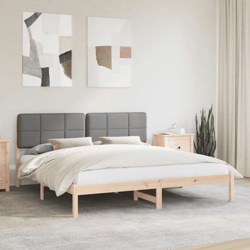 Estrutura de Cama de casal moderno com Cabeceira Estofada Cinzento-claro