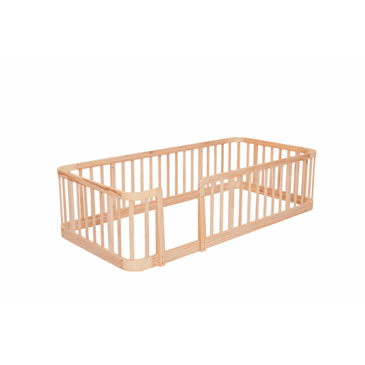 Parque infantil modular 140 x 200 cm - Espaçamento seguro entre as barras de 7 cm, bordas arredondadas, design anti-encravamento no chão, porta de segurança multifuncional para a casa e animais de estimação - Natural