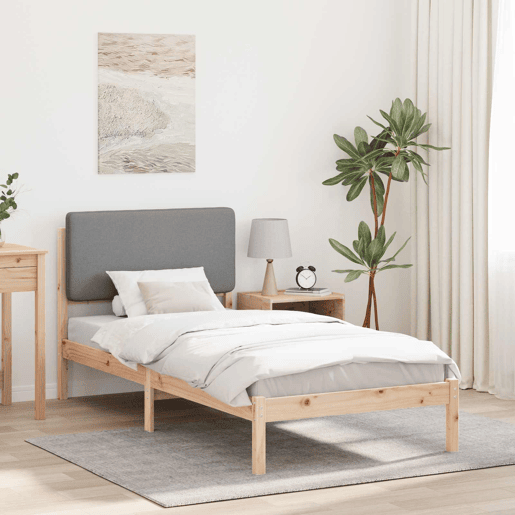 Estrutura de cama de solteiro simple com Cabeceira Estofada Cinzento-claro