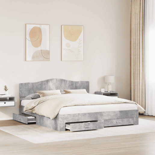 Estrutura De Cama De Casal Moderno - Cinzento 180 x 200 cm Madeira processada