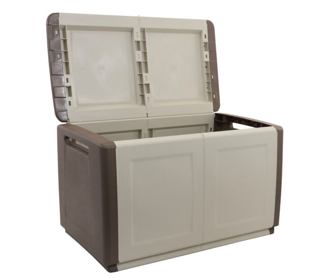 Baúl en polipropileno de 96x57x53cm - 230l color marfil y marrón doble compartimento