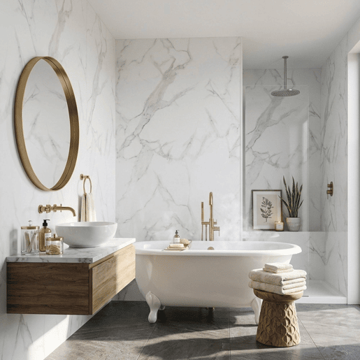 Conjunto Well Home com 4 painéis decorativos com efeito mármore.
