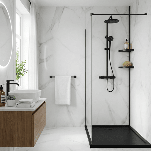 Conjunto Well Home com 4 painéis decorativos com efeito mármore.