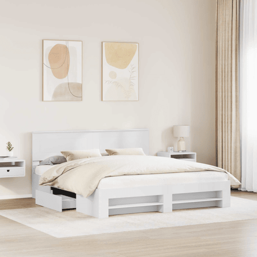 Estrutura De Cama De Casal Simple - Branco 180 x 200 cm Madeira processada