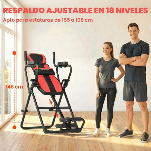 SPORTNOW Tabela de Inversão Dobrável 3 em 1 com Elevações e Flexões Apoio de Cabeça Altura Ajustável 155-198 cm Ângulos 20° 40° 60° Banco de Inversão com Suporte Lombar Bloqueio de Tornozelo Vermelho