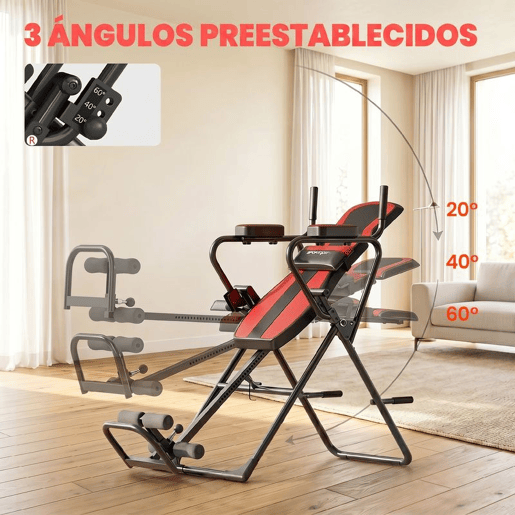 SPORTNOW Tabela de Inversão Dobrável 3 em 1 com Elevações e Flexões Apoio de Cabeça Altura Ajustável 155-198 cm Ângulos 20° 40° 60° Banco de Inversão com Suporte Lombar Bloqueio de Tornozelo Vermelho