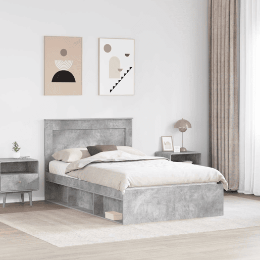 Estrutura da Cama de casal simple com cabeceira Cinza Concreto 135 x 190 cm