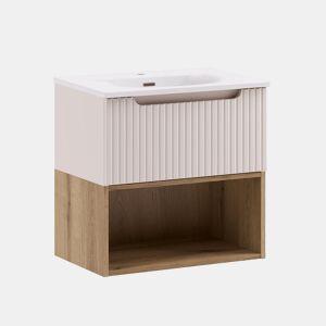 Móvel lavatório simples de encastre 60cm Riva Caxemira e Madeira