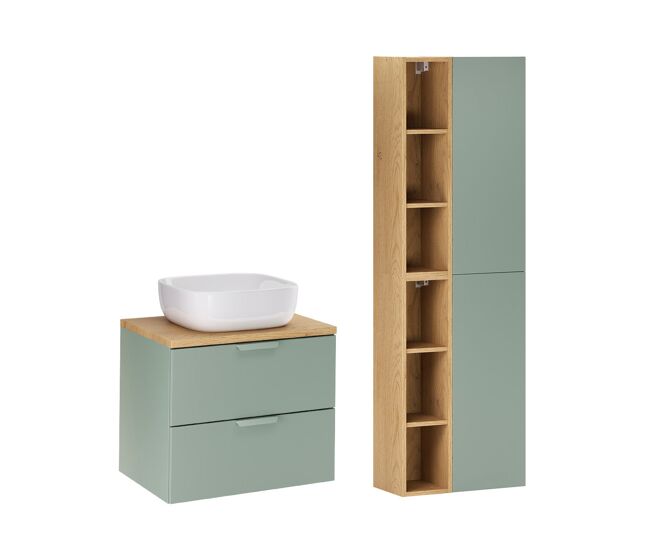 Mueble lavabo 60cm y pedestal oria verde mate